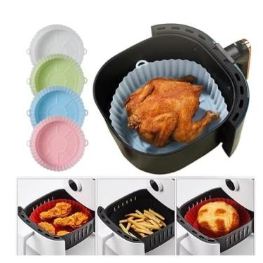 Imagem de Kit 2 Peças Air Fryer Silicone Reutilizável Resistente ao Calor Livre de BPA Forma Redonda de Silicone Assadeira Air Fryer Acessórios (Cores sortidas)