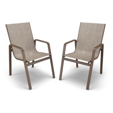 Imagem de Kit 2 Cadeiras Miami Gourmet Alumínio Marrom Tela Mocca