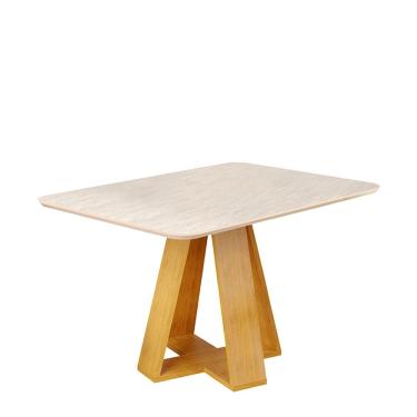 Imagem de Mesa de Jantar Retangular 4 Lugares Tampo Chanfrado Curvo 120cm Sem Vidro Kiara Cedro/Quartzo - DJ Móveis
