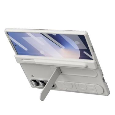 Imagem de POYUFRG Capa com suporte para Samsung Galaxy Z Fold 7, capa de proteção de dobradiça de tela de vidro temperado com alça de pulso e capa de suporte para S-Pen, branca, Z Fold 7