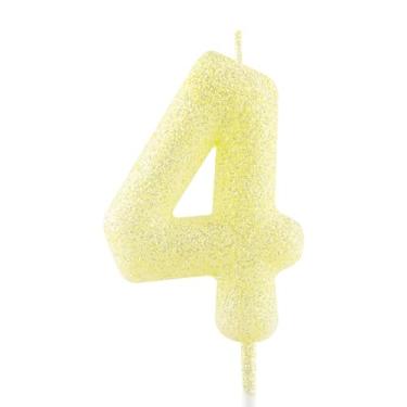 Imagem de Vela de 4º aniversário, ouro, amarelo, glitter, número 4, velas luminosas, decoração de bolo, vela de feliz aniversário para meninas, meninos, mulheres, comemorações, artigos de festa