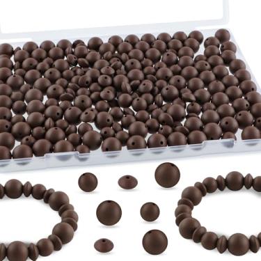 Imagem de Kovict 200 contas de silicone mistas de 12 mm e 15 mm para fabricação de chaveiros, contas de silicone de lentilha de 12 mm para canetas, pulseira, colar, artesanato DIY (chocolate)