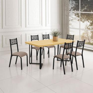 Imagem de Conjunto Sala de Jantar Industrial Michigan 1,60 Tampo Imbuia com 6 Cadeiras Jasmin Assento Bege