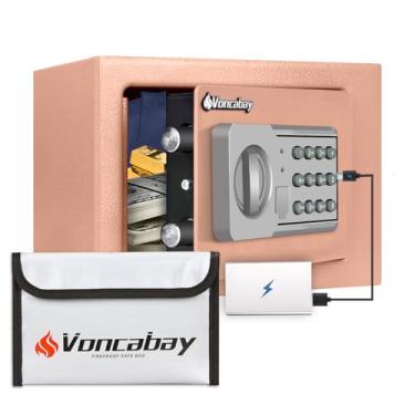 Imagem de Voncabay SAFEMoney Cofre para casa com sensor de luz e função mudo e cofre de segurança à prova de fogo com tomada de emergência e com teclado digital cáqui