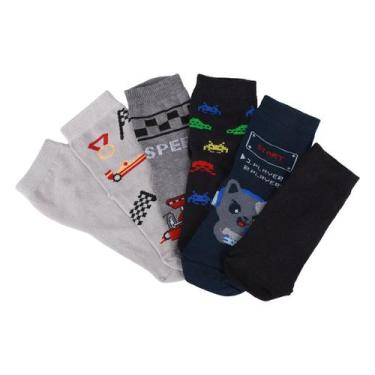 Imagem de Kit Meia Cano Médio Infantil Cia Da Meia 6 Pares Menino, Azul, 23/26