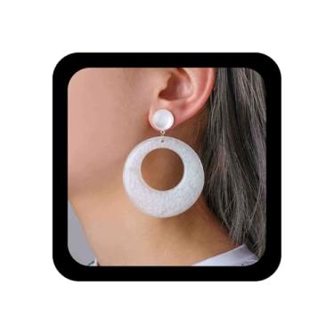 Imagem de Xduargs Brincos de círculo de acrílico azul boho azul oco redondo brincos vintage grande círculo pingente brinco personalizado resina brinco redondo joia para mulheres, Zinco, Sem pedra preciosa