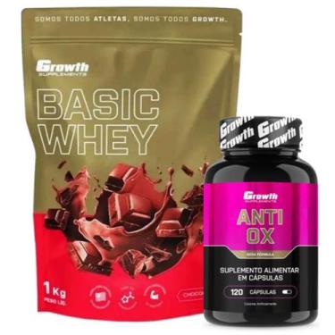 Imagem de Whey Protein Basic 1Kg + Anti-Ox Antioxidante 120 Cap Growth, Chocolat