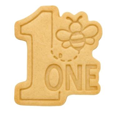 Imagem de Mighty Gadget Número 1 com cortador e carimbo de biscoito de abelha - 10 x 9 cm, design adorável para 1º aniversário (cor aleatória)