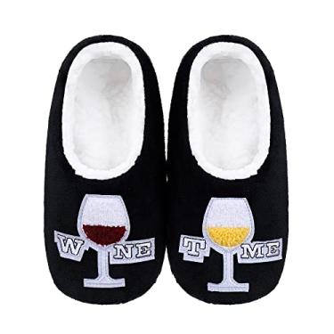 Imagem de ZYZX Meias femininas engraçadas com pegas, antiderrapantes, quentes, macias, aconchegantes, para casa, chinelos fofos, forro de lã, meias felpudas para uso interno, 030wt preto, 5-6