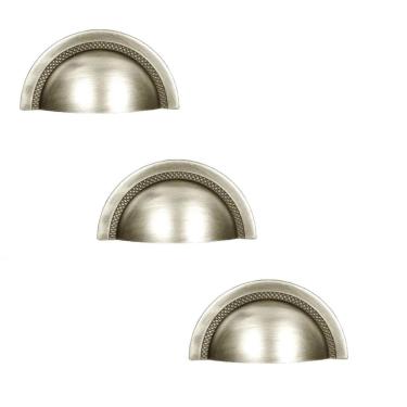 Imagem de Kit 3 Puxador Shell Zen 64Mm Niquel Escovado Verniz