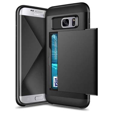 Imagem de HTXWXJC Capa de telefone para Samsung Galaxy S7 Edge Capa carteira SM-G935F com suporte para cartão PC+TPU Capa protetora antiqueda para Samsung Galaxy S7 Edge preta
