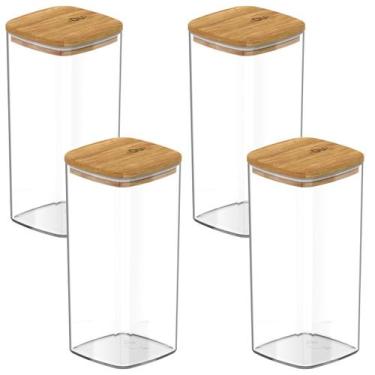 Imagem de Kit 4 Potes Acrilico Tampa Bambu Hermetico 340ml Mantimentos - Ou