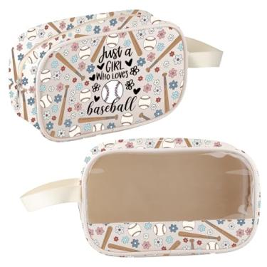 Imagem de MBMSO Presentes de beisebol para meninas, bolsa de cosméticos, presentes de equipe de jogadores de beisebol para amantes de beisebol, bolsa transparente para mãe treinadora de beisebol, Bolsa