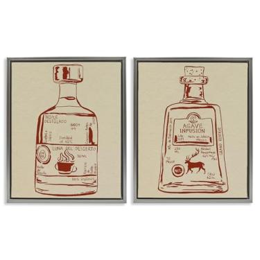 Imagem de Stupell Industries Conjunto de 2 peças de tela flutuante emoldurada cinza com essência de garrafa de licor por Melissa Wang, 21 x 17