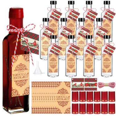 Imagem de Tioncy Conjunto de 12 frascos de extrato de baunilha para frascos de vidro caseiros de 250 ml, frasco quadrado para xarope, presentes com tampa, faixa retrátil, adesivos com etiqueta de beija-flor
