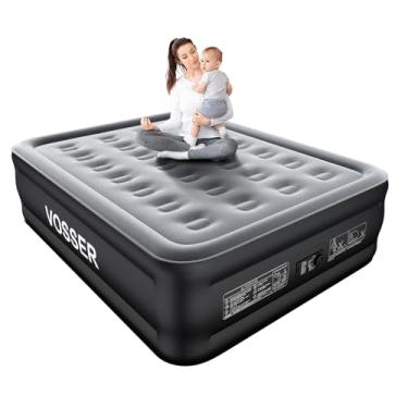 Imagem de VOSSER Colchão de ar completo com bomba embutida, colchão inflável de 45 cm, colchão autoinflável em 3 minutos, cama de ar portátil para casa, chão e viagem, colchão de ar de tamanho completo para