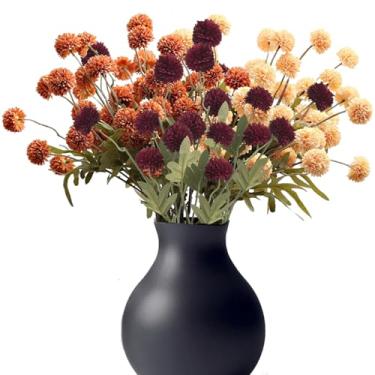 Imagem de 12 peças de crisântemo bola artificial de outono, flores de seda falsa, flores de outono, mini bolas florais hastes falsas para decoração de casamento, decoração de outono, arranjos de casa