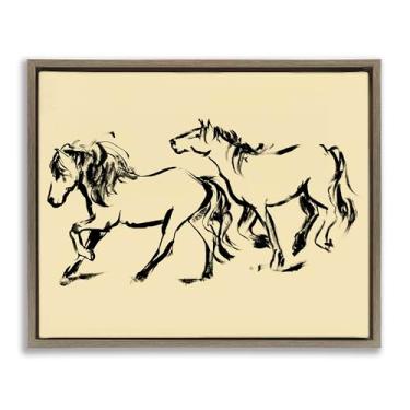 Imagem de Stupell Industries Cavalos em Movimento Galope Marrom Emoldurado Tela Flutuante Design de Arte de Parede por Victoria Barnes, 25 x 31