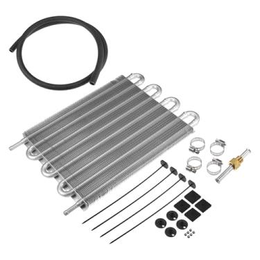 Imagem de Partuto 1 conjunto de 8 fileiras de radiador de óleo de transmissão universal - Reboques caminhão RV Trans óleo refrigerador motor com mangueira de linha de combustível liga de alumínio tom prata