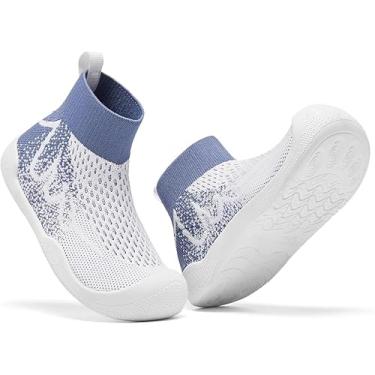 Imagem de Sapatos de caminhada para bebês meninos meninas sapatos infantis leves para primeiro andador respirável antiderrapante com gancho e laço tênis 6 9 12 18 24 meses, SK-azul/branco