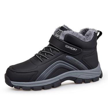 Imagem de Forevercan Botas femininas de couro com plataforma de gancho e laço para neve confortáveis e forradas com pele quente, impermeável, antiderrapante, para caminhadas ao ar livre, botas de lazer de