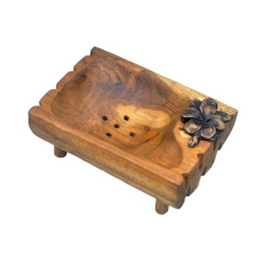 Imagem de IEUDNS Saboneteira de madeira, bandeja para sabonete, antiderrapante, fácil de limpar, decorativa, com pés elevados, organizadora para banheiro, chuveiro, Flor