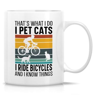Imagem de Retreez Caneca engraçada para ciclistas e amantes de gatos - xícara de café ou chá de cerâmica de 325 ml - Presente hilário para motociclistas, entusiastas de ciclismo e donos de gatos - presente de