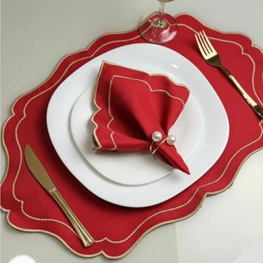 Imagem de Kit Jogo Americano Sousplat Bordado Suplat de Mesa Posta Redondo/Retangular e Guardanapos (Realeza Vermelho, Mesa 4 Lugares (8 Peças))