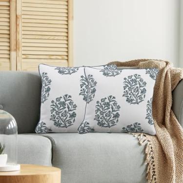 Imagem de CPC Capas de almofada para sofá, 61 x 61 cm, almofadas decorativas de sofá para sala de estar, 100% algodão, boêmio, fofas, para ambientes externos, capas de flores ou mantas preppy - azul índigo