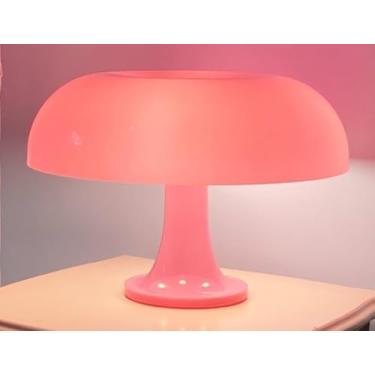 Imagem de Lâmpada de cogumelo rosa de 25 W, luminária de mesa retrô de LED com 3 temperaturas de cor e 4 lâmpadas, luz moderna de mesa de cabeceira de meados do século para quarto, sala de estar, decoração