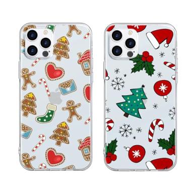 Imagem de RUMDEY Pacote com 2 capas de telefone de Natal transparentes para iPhone 11 de 6,1 polegadas, lindos biscoitos e bengalas doces, capa protetora macia fina à prova de choque de TPU para meninas e homens