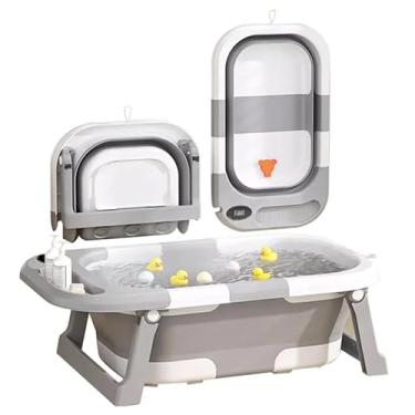 Imagem de Banheira Bebê Dobrável Cinza com Termômetro Digital, Portátil e Compacta para Viagem e Apartamento
