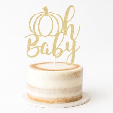Imagem de Oh Baby com enfeite de bolo de abóbora - Perfeito para Halloween, outono, decorações de chá de bebê, festa de revelação de gênero, decorações de revelação de gênero (ouro)