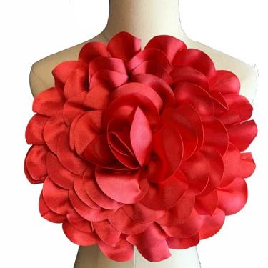 Imagem de Heyiwell Broche de flor de cetim grande de 30 cm / 11,8 polegadas, acessório floral de tecido grande para casamento, festa, dança, vestido, terno, cabelo, chapéu, fantasia, decoração DIY e artesanato