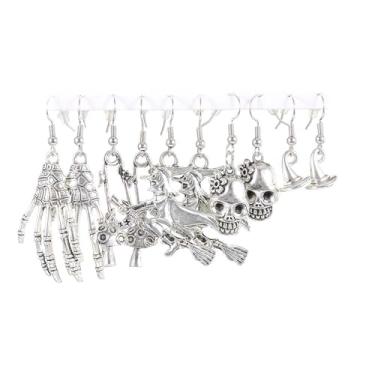 Imagem de Conjunto de brincos femininos de Halloween com teia de aranha e caveira, acessórios engraçados, bijuterias de Halloween, 1, Metal, Sem pedra preciosa