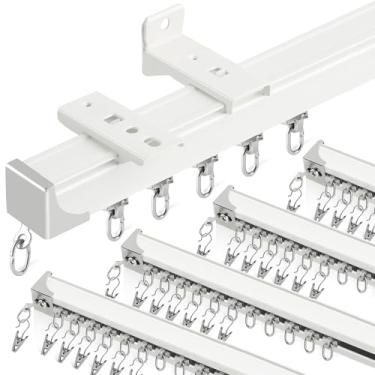 Imagem de Cortina de teto, 0,9 m - 4,5 m, cortinas de teto e parede, trilhos, sistema de divisória de quarto, trilho de cortina deslizante com clipes, branco (5 peças)
