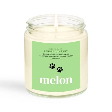 Imagem de Melão | Vela para animais de estimação | Cera de damasco de coco sem soja | Queima limpa | Não tóxica | Aprovado por veterinários | Eliminador de odores de animais de estimação | Vela perfumada para