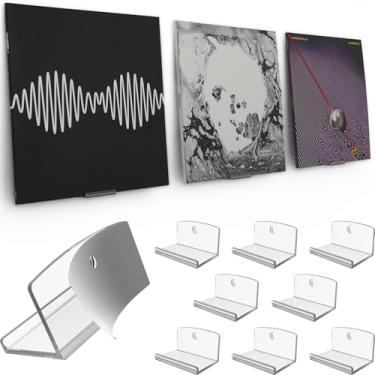 Imagem de Modern JP Suporte de parede de vinil adesivo (pacote com 8) – Suporte de disco de fixação forte, fácil instalação segura para registros, suporte de parede de álbum para 1LP e 2LP – Transparente