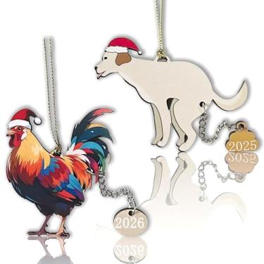 Imagem de 2 peças de enfeites de Natal engraçados 2025, troca exclusiva de decoração feia travessa para adultos, decoração fofa divertida de madeira pegajosa inadequada para colegas de trabalho, homens e