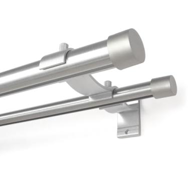 Imagem de Kit Varão Duplo Deslizante Wave 28/19mm 2,50 Metros Dividido com Suporte de Alumínio(Aço Escovado)