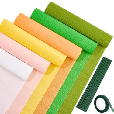 Imagem de CRASPIRE 58 peças, 6 rolos, kits de flores de papel crepe, folhas de papel colorido, folhas de papel crepe, fita verde de 36 m, 50 peças, fio de ferro floral verde para decoração de festa de casamento