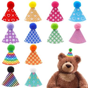 Imagem de Pai Sence 12 peças de mini chapéus de festa para crianças, brinquedos de pelúcia, chapéus de festa de feltro coloridos com pompons, cone pequeno, aniversário, faça você mesmo, chapéu P