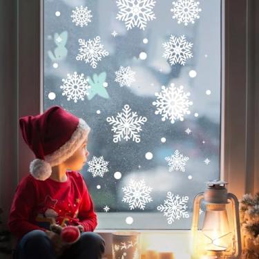 Imagem de Christmas Window Static Cling Sticker, Snowflake Stickers Christmas Decorations, Waterproof Double-Sided Printed Xmas Window Clings Decals, Winter Stickers for Windows/Mirror/Fridge 3sheets