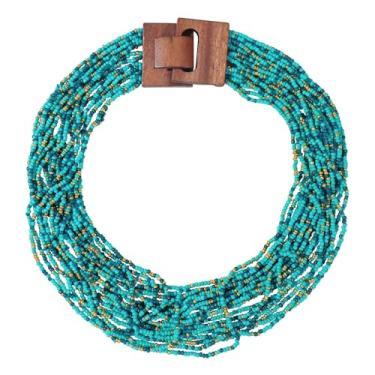 Imagem de Coiris Colar com contas para mulheres, boêmio, grosso, miçangas, boêmio, verão, praia, joias para mulheres (N0059-Azul)