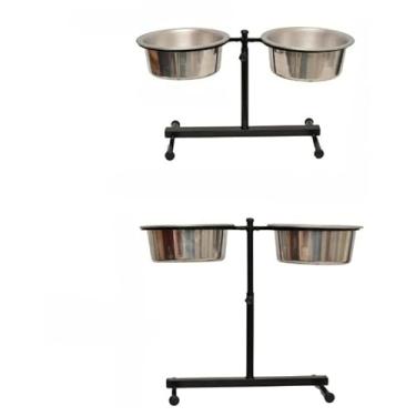 Imagem de Comedouro Elevado AjustáVel Para CãEs De Todos Os Portes, Comedouro Duplo Altura ReguláVel Para Porte P, M, G E Filhotes/Gatos, Para A SaúDe Das ArticulaçõEs(Grande Preto)