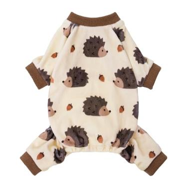 Imagem de Fitwarm Pijama divertido para cachorro ouriço, roupas quentes de inverno para cães pequenos, meninos e meninas, macacão aconchegante para animais de estimação com pés, bege, marrom, GG