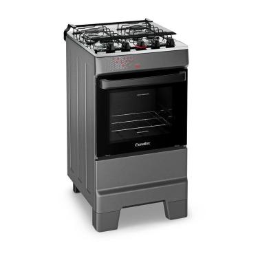Imagem de Fogão A Gás Mesa Inox Tampa De Vidro Forno 50L Esmaltec Ideal Top Titanium 4 Bocas Bivolt