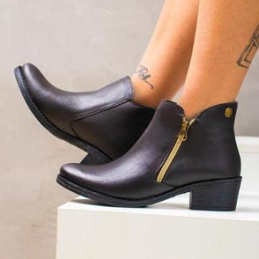 Imagem de Bota Feminina Casual Cano Curto Salto Baixo Antiderrapante Zíper Confortável Macia Leve-Feminino