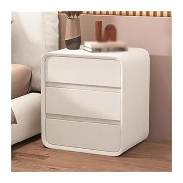 Imagem de Mesa de cabeceira toda de madeira maciça, três gavetas, mesa de cabeceira simples, bordas arredondadas, alça oculta, móveis de cabeceira, moldura de madeira maciça, mesa de cabeceira de microfibra em