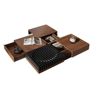 Imagem de Mesa de centro de design simples, mesa de centro de madeira de nogueira para sala de estar, madeira maciça, design minimalista moderno, luxuoso e elegante, perfeita para uso doméstico, mesa lateral